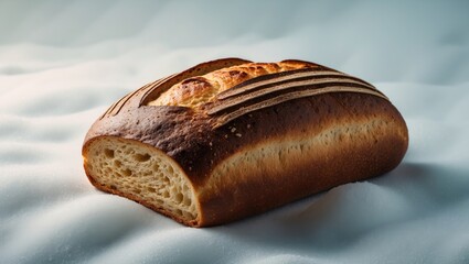 Poster - Sourdough bread loaf isolated on white background for bakery and food display