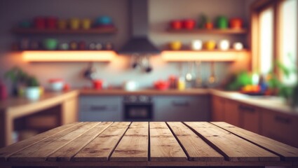 Poster - Bare wooden surface and hazy background, great for displaying products or creating montages.