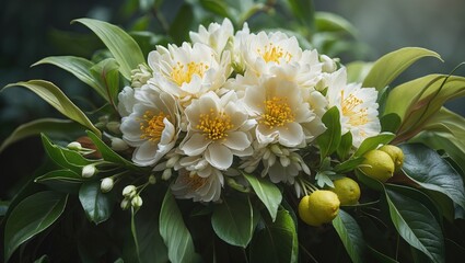 Aufkleber - Blooming orange blossoms alongside citron