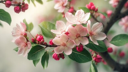 Poster - The delicate crabapple flowers, symbolizing beauty and renewal, bloom vibrantly in springtime, enhancing the garden with their floral charm.