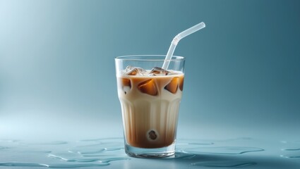Poster - Cold coffee drink with milk in a glass