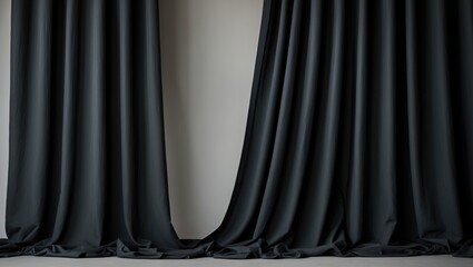 Poster - Luxury fabric surface in black with flowing drapery texture for stylish backgrounds