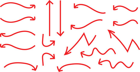 Poster - 
abstract hand drawn red arrow set.