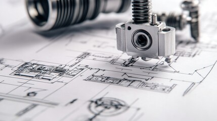 Poster - Innovative mechanical design process engineering workshop image capture industrial setting close-up view advanced technology
