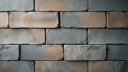 Poster - Macro shot showcasing horizontally aligned blocks of a grey beige brick wall.