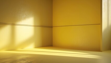 Poster - Yellow background stage podium designed for luxury product mockup placement. An empty showroom with colored walls and soft shadow lighting.
