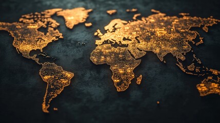 Poster - global city lights at night world map digital art dark environment aerial view illuminated concept f