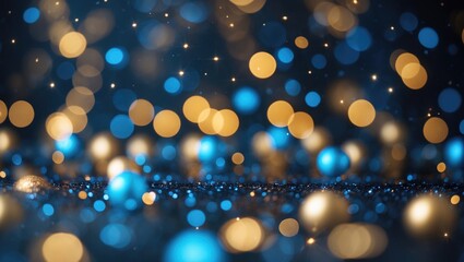 Poster - Luxury black, gold, and blue abstract lights backdrop for festive Christmas celebrations
