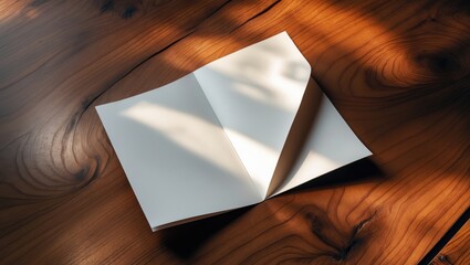 Poster - Mockup of a four-section brochure spread out on textured board background