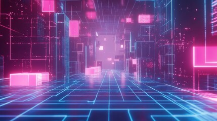Fototapete - Futuristic data visualization virtual space digital art technological environment immersive perspective