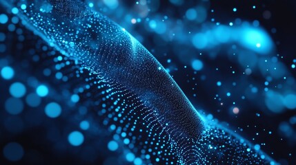  - Dynamic blue particles flowing through a digital space abstract visualization futuristic technology dark environment close-up view