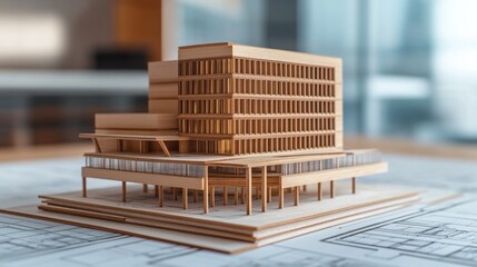 Poster - Architectural model display of a modern office building urban setting 3d rendering bright environment close-up view design concept