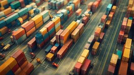Poster - Shipping container stacking process port facility aerial view industrial environment supply chain concept