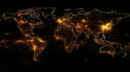 Poster - global connectivity illuminated world map displaying urban development technology digital art nightt