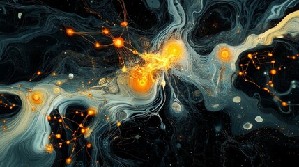 Poster - Dynamic cosmic energy burst abstract visualization digital art dark background artistic perspective concept of creation