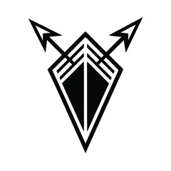 Poster - Abstract black and white vector emblem featuring arrows and geometric shield shape for design purposes