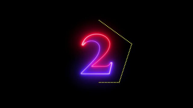 number TWO . Animation Neon light Number 02. Neon Glowing Symbol Neon numbers 2 glowing on an alpha channel background 4k animation