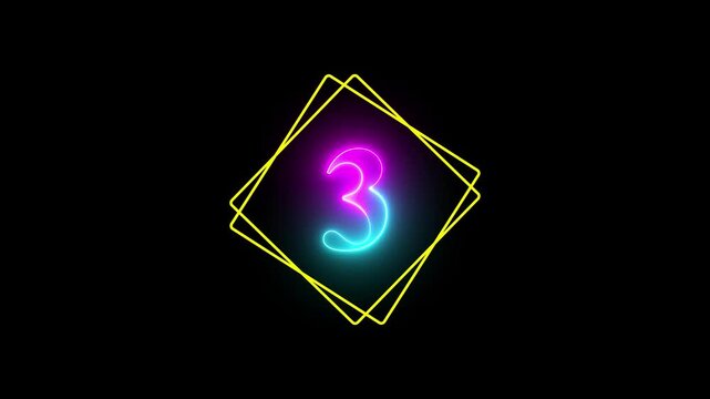 number Three. Animation Neon light Number 03. Neon Glowing Symbol Neon numbers 3 glowing on an alpha channel background 4k animation