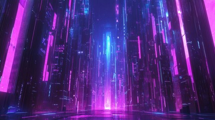 Poster - Digital futurism neon cityscape virtual realm abstract art cyber environment immersive viewpoint innovative concept