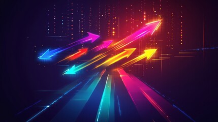 Poster - Dynamic colorful arrows representing growth and progress in digital art abstract background futuristic concept