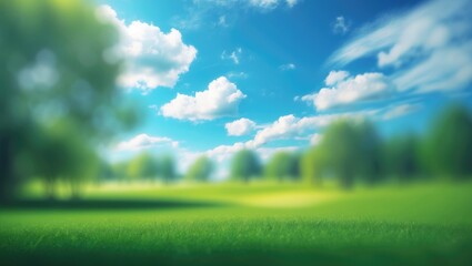 Poster - Charming blurred nature background showcasing trees and a cloudy sky on a sunny afternoon.