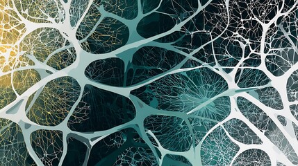 Poster - Intricate neural network abstraction with teal and gold undertones depiction
