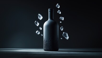 Poster - Overlay featuring isolated black ice drops in the shape of a bottle
