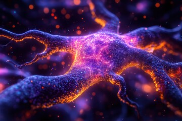 Poster - Colorful microscopic view of neurons displaying intricate connections and vibrant patterns in a deep space environment