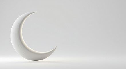 Poster - White Crescent Moon 3D Rendered Minimalist Object for Religious Holidays, Space Concepts, and Clean Design Backgrounds