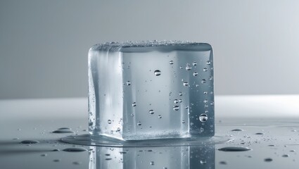 Poster - A block of clear ice with a textured surface on a light background.