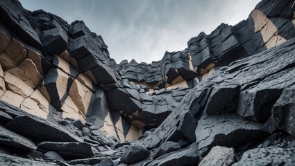 Poster - Near view of rugged basalt surfaces revealing geological textures and natural scenery under a clear sky