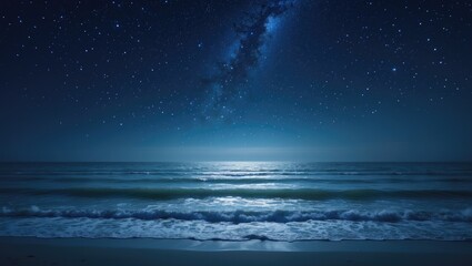 Wall Mural - Magnificent cosmic sky shining over the water at midnight