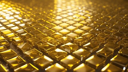 Poster - Textured background of gold yellow square mosaic tiles for a concept of wealth and luxury.