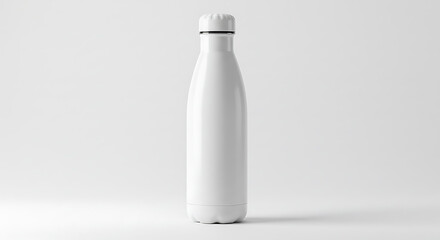 Poster - White Metal Water Bottle Blank Isolated Studio Mockup Ideal for Product Advertising, E-commerce, and Branding Presentations