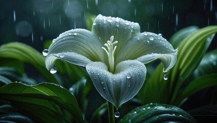 Poster - Natural macro photography of a fresh hosta flower with droplets after rain