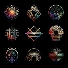 Poster - Geometric gradient pattern art deco style elegant designs on black backdrop
