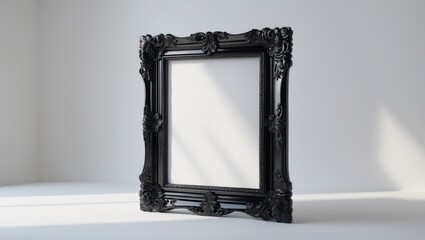 Poster - Square classical wood frame with intricate details isolated on white backdrop