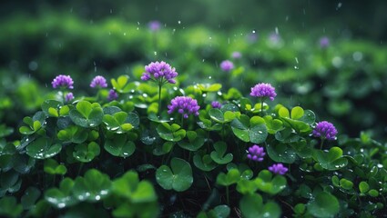 Aufkleber - Close-up of Clover Plant Featuring Green Leaves and Dew Drops
