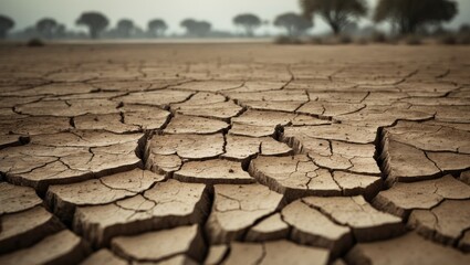 Poster - Dry and fissured earth resulting from a deficit of rainfall and climate change effects.