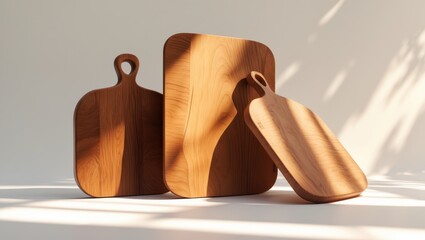 Poster - New wooden cutting board displayed in isolation against the background, demonstrating three unique viewpoints