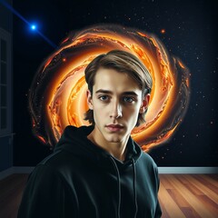 Wall Mural - Galactic Spiral Near Young Man