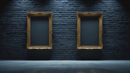 Poster - A dark brick wall with a golden picture frame