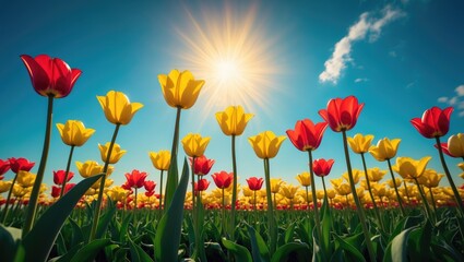 Poster - Sunny day with blooming tulips