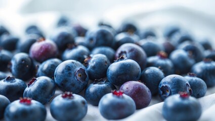 Poster - Closeup of organic blueberries on a white background emphasizing freshness and nutrition
