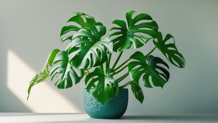 Poster - Decorative Monstera monkey mask featuring vibrant green foliage