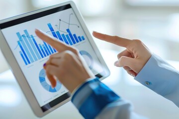 Poster - Analyzing Business Data on Tablet Financial Charts, Graphs, and Insights