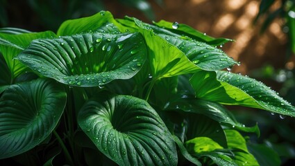 Aufkleber - Lush Vegetation and Moisture on Green Leaves: Organic Pattern and Botanical Detail