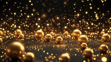 Poster - Glamorous festive texture with glittering gold circles and illuminated sparkle effects