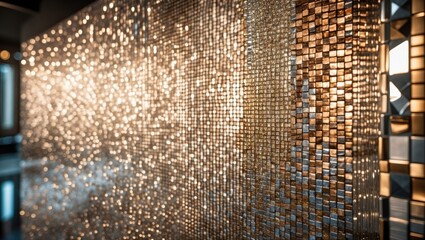 Poster - Gold glittering square patterns on the wall for interior decoration