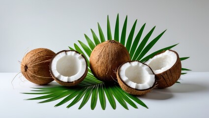 Aufkleber - Collection featuring coconuts alongside palm leaves in the background